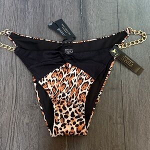 Victoria's Secret Black & Leopard Print Bikini Brazilian cut bottoms medium